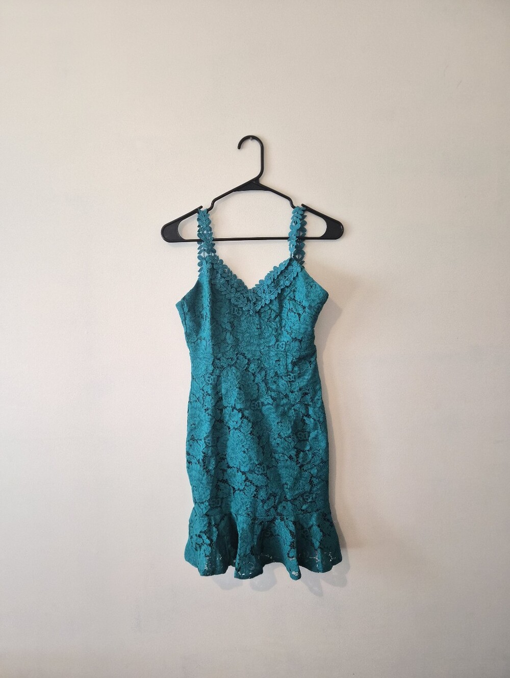 Teal Lace Fit & Flare Dress with Scalloped Straps